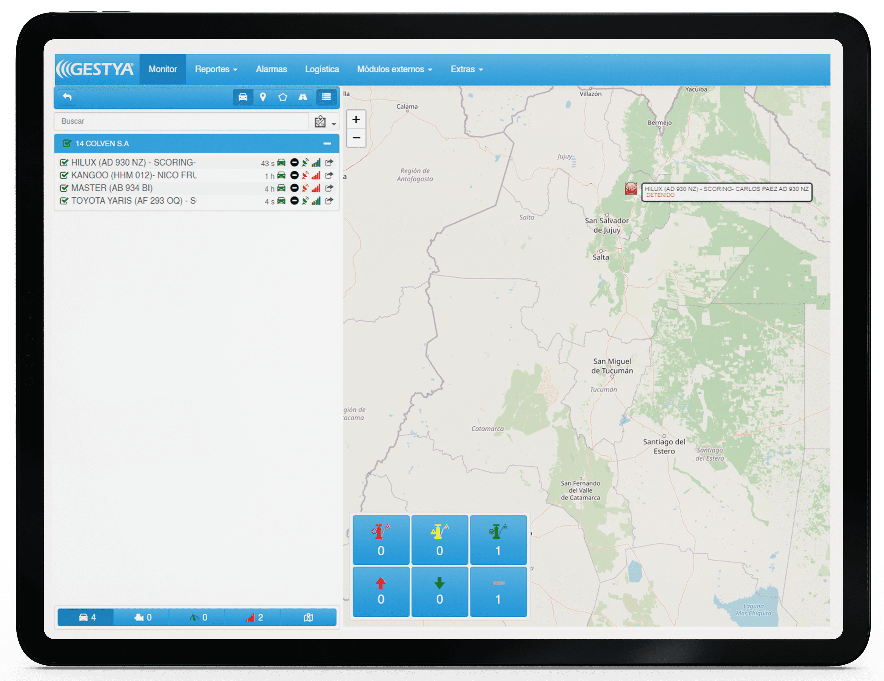 tablet mostrando mapa de argentina mostrando el seguimiento de las unidades